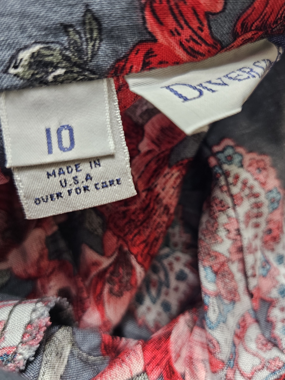 Floral Midi Skirt in Gray with Red Print, Made In The USA - Picture 7 of 8
